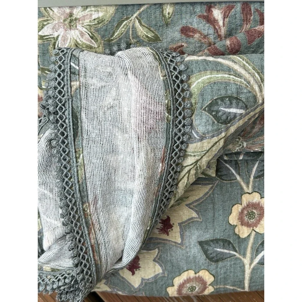 William Morris & Co Wilhemina Shower Curtain Green Floral Boho Textured Fabric